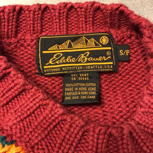 Snowflake Heavy Cotton Sweater by Eddie Bauer Sz Small Red - Picture 4 of 6